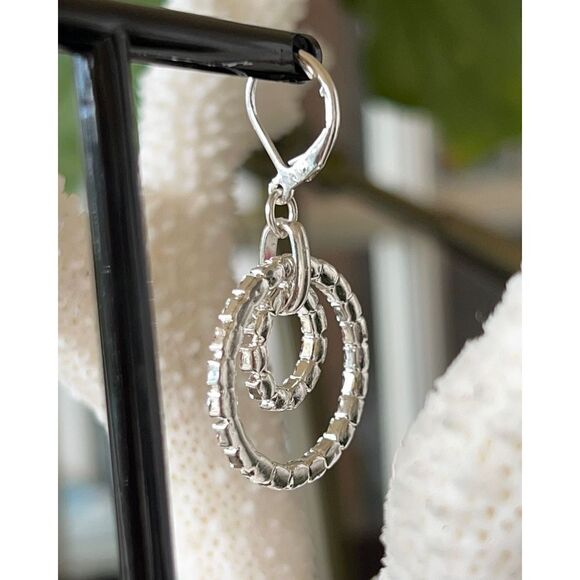 Silver Pink & Iridescent Swarovski Crystals Dangle Earrings - Picture 2 of 6